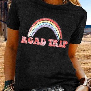 🌈🌈Black Road Trip Vintage Look Rainbow Tee Shirt